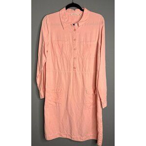 Soft Surroundings Women's Medium Kiran Linen Blend Shirt Dress Peach Roll Tab